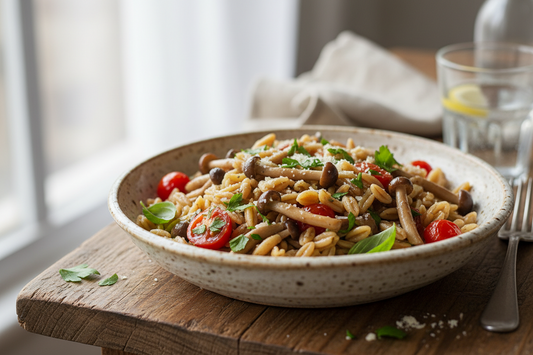 Farro Pasta with Pioppino Mushrooms and Tomatoes